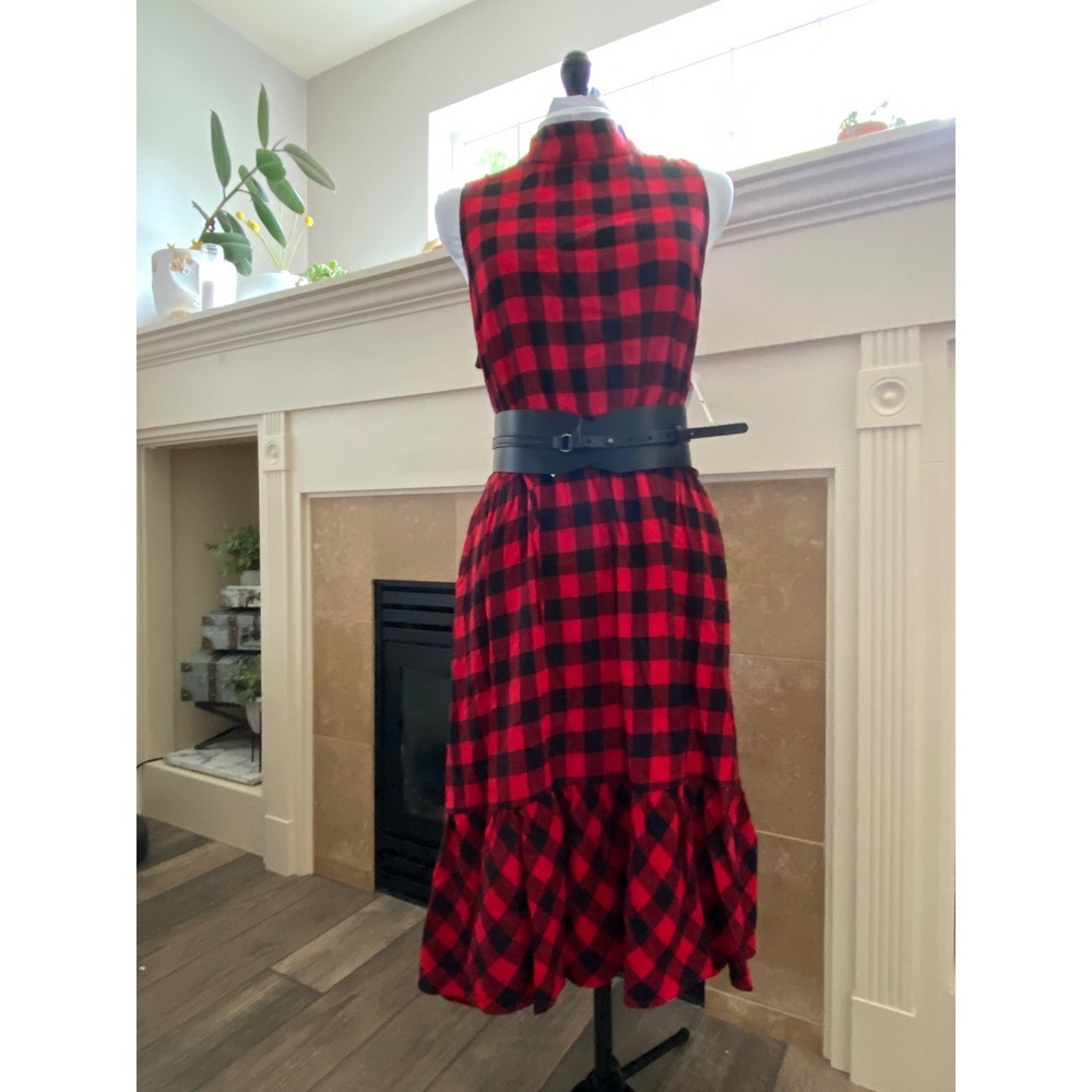 BP. Red Black Buffalo Plaid Sleeveless Mock Neck Midi Dress Large NWT - Picture 7 of 10